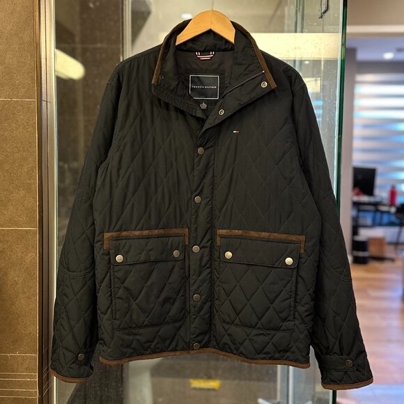 Tommy Hilfiger Vintage Diamond Quilted Barn Chore Jacket (Navy Blue/Brown) - Picture 4 of 16